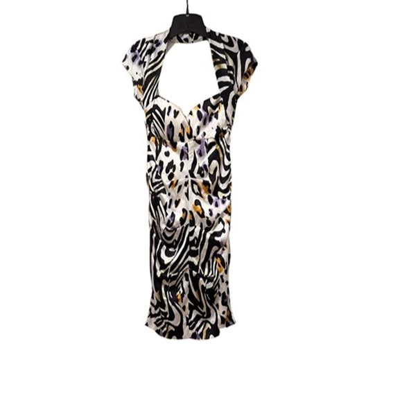 Cache SILK MIDI DRESS CAP SLEEVES BODYCON FIT PADDED BRA SEXY ZEBRA STRIPE SZ 2 - Picture 3 of 16